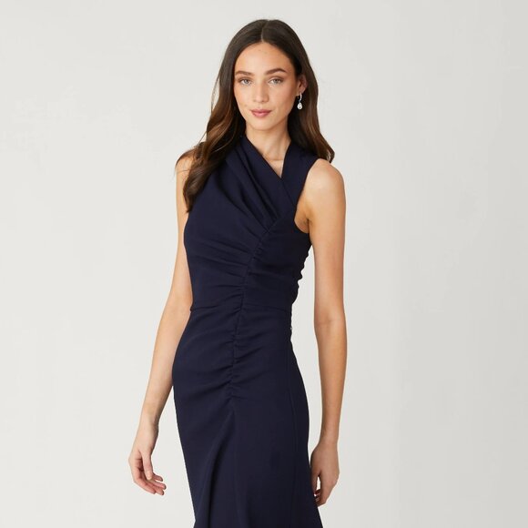 Shoshanna Dark Navy Cocktail Dress. Sleeveless,asymmetric neck high-low hem NWOT - Picture 3 of 8